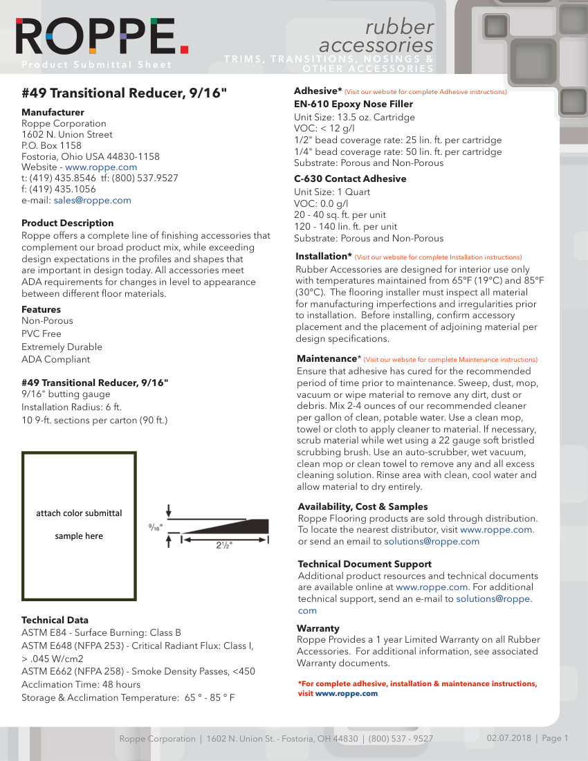 Roppe 49REDUCER cut sheet — first page