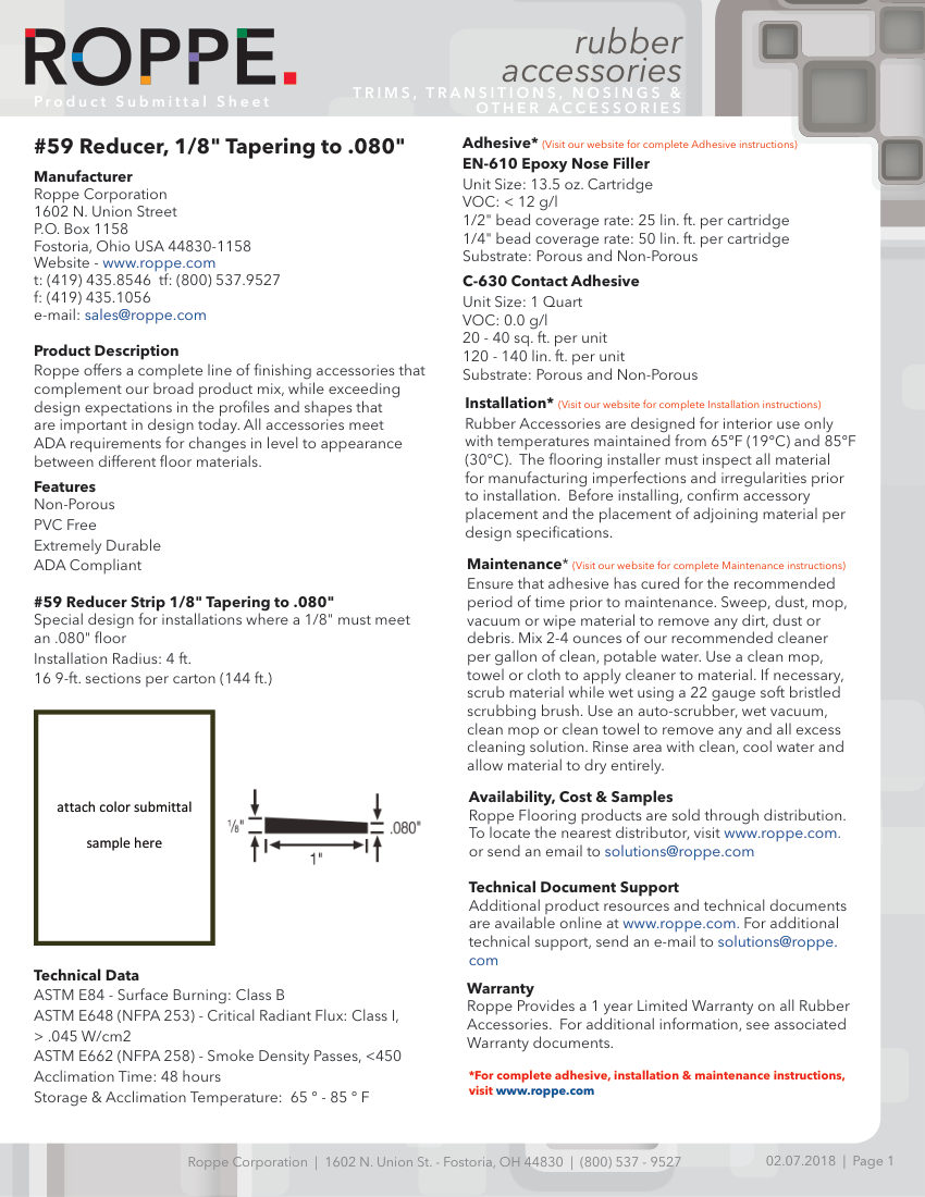 Roppe 59REDUCER cut sheet — first page
