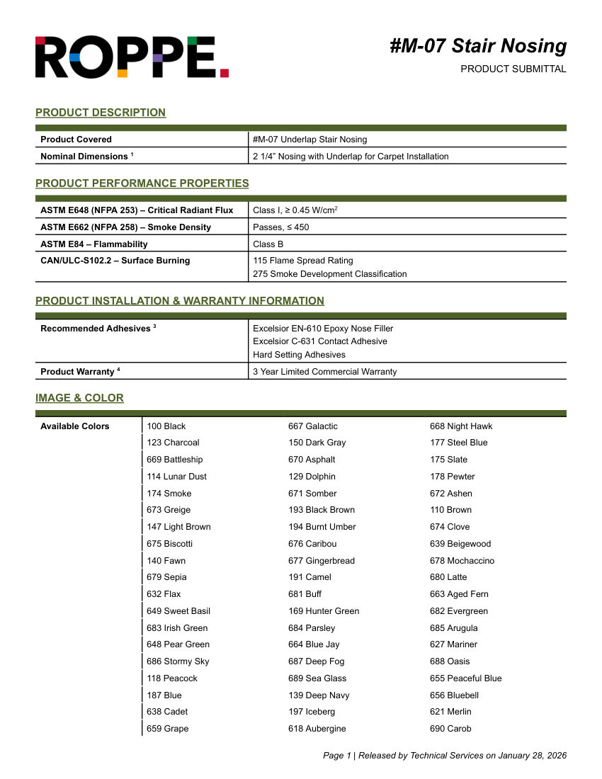 Roppe M07 cut sheet — first page