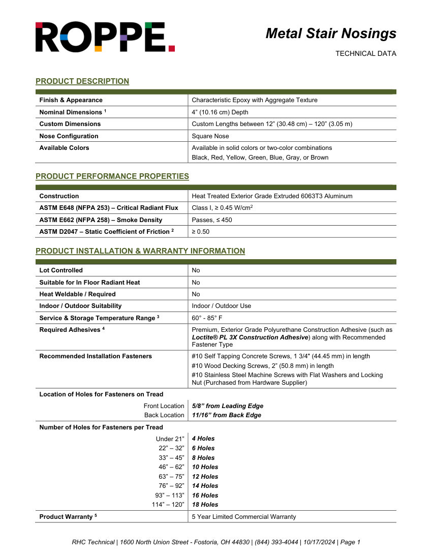 Roppe Roppe Metal Stair Nosings cut sheet — first page
