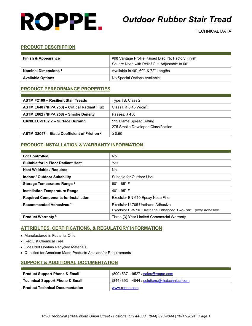 Roppe Roppe Outdoor Rubber Tread cut sheet — first page