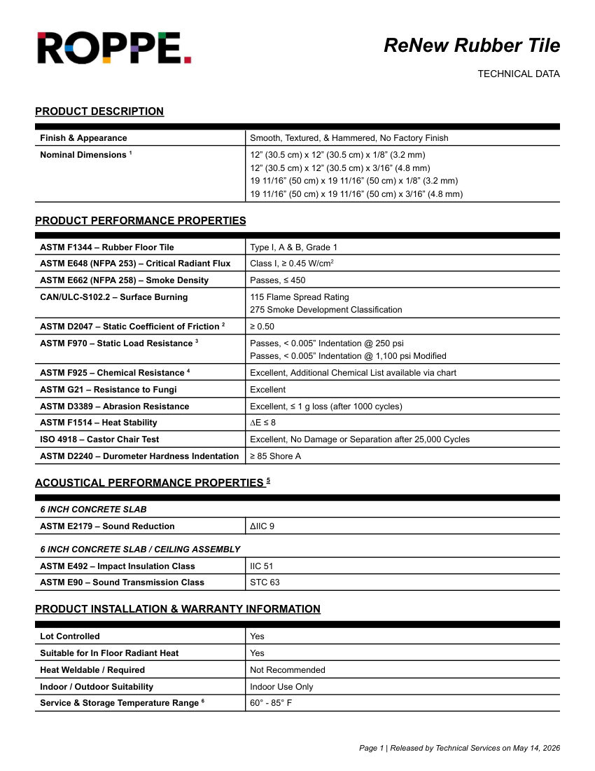 Roppe Roppe ReNew Rubber Tile cut sheet — first page