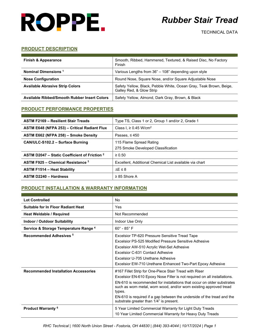 Roppe Roppe Rubber Stair Tread cut sheet — first page