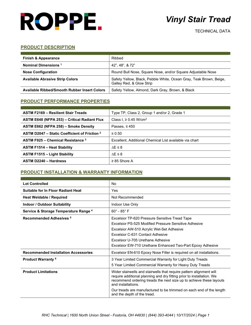 Roppe Roppe Vinyl Stair Tread cut sheet — first page
