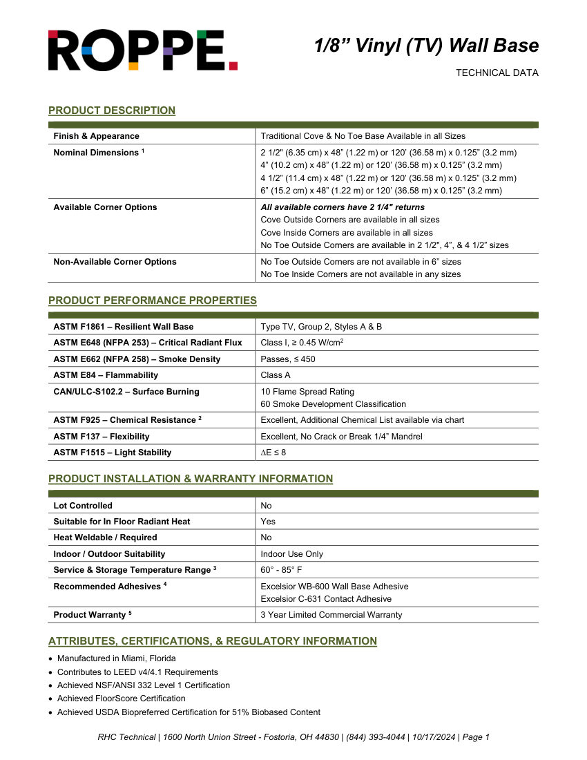 Roppe Roppe Vinyl Wall Base 1/8″ cut sheet — first page