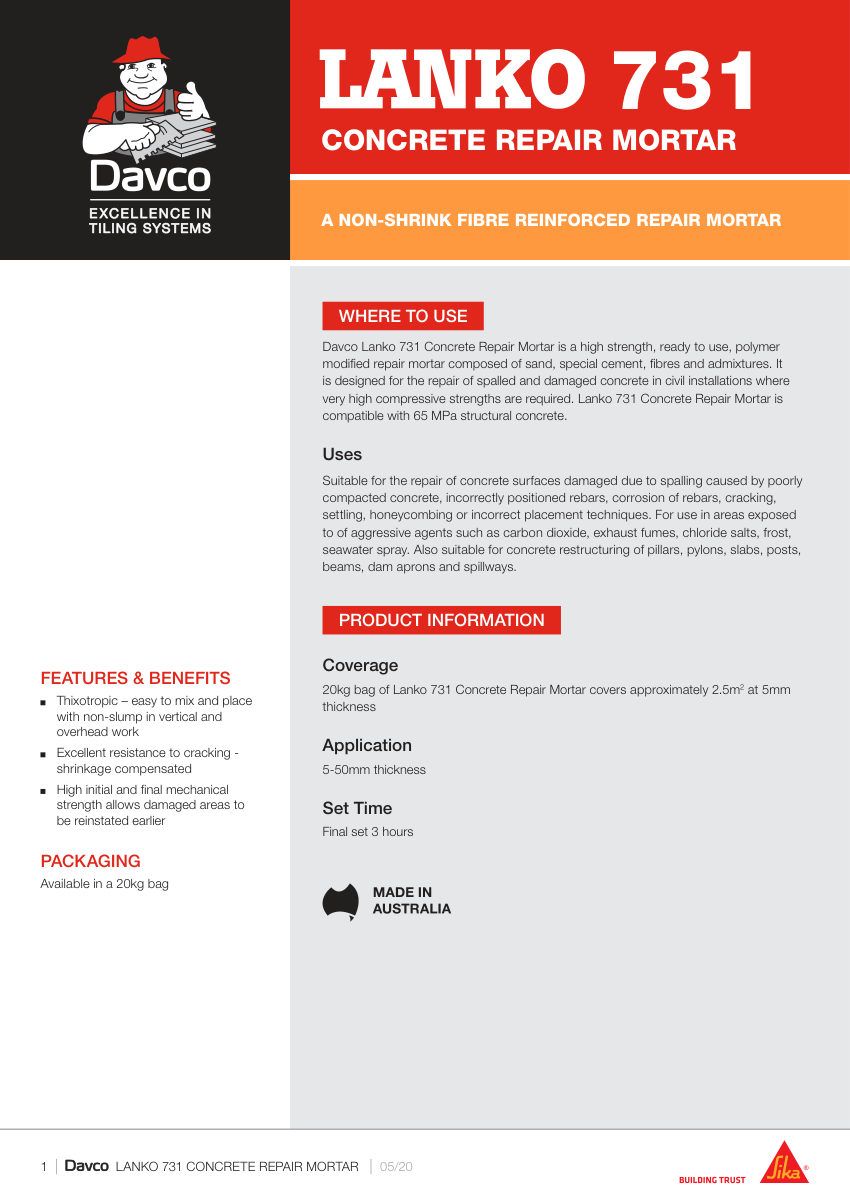 Sika davco Lanko 731 cut sheet — first page