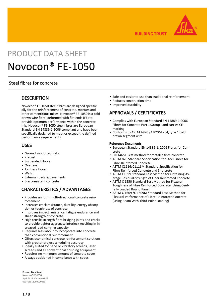 Sika Novocon® FE-1050 cut sheet — first page