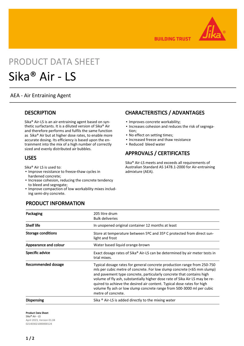 Sika Sika® Air - LS cut sheet — first page