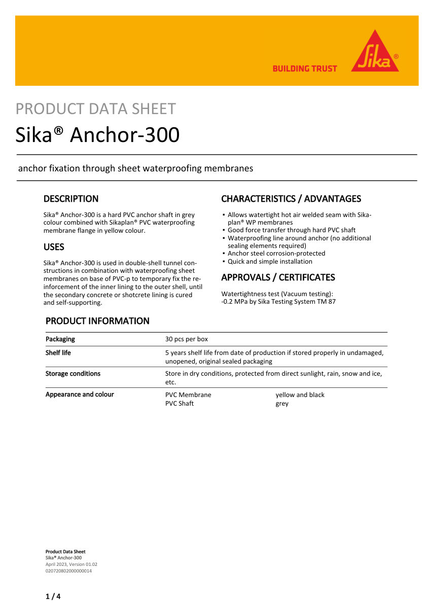 Sika Sika® Anchor-300 cut sheet — first page