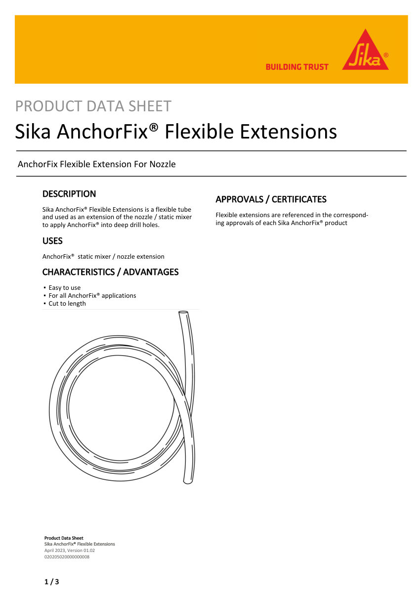 Sika Sika AnchorFix® Flexible Extensions cut sheet — first page