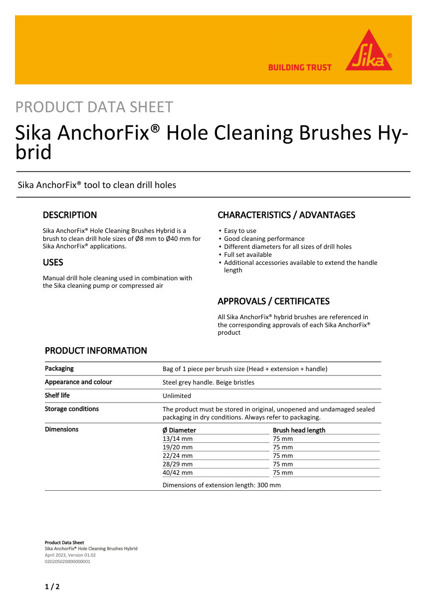 Sika Sika AnchorFix® Hole Cleaning Brushes Hybrid cut sheet — first page