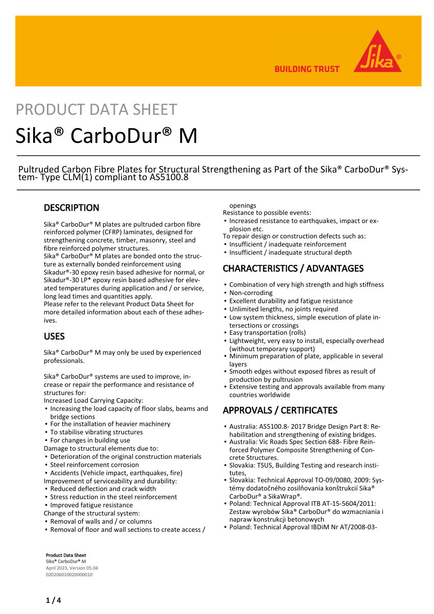 Sika Sika® CarboDur® M cut sheet — first page