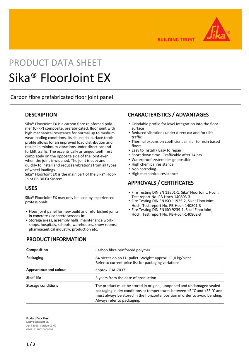 Sika Sika® FloorJoint EX cut sheet — first page