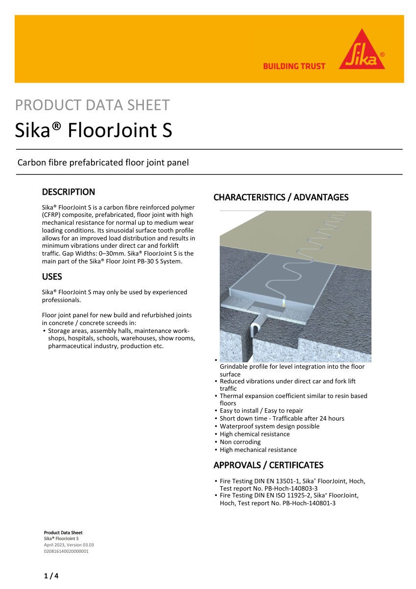 Sika Sika® FloorJoint S cut sheet — first page
