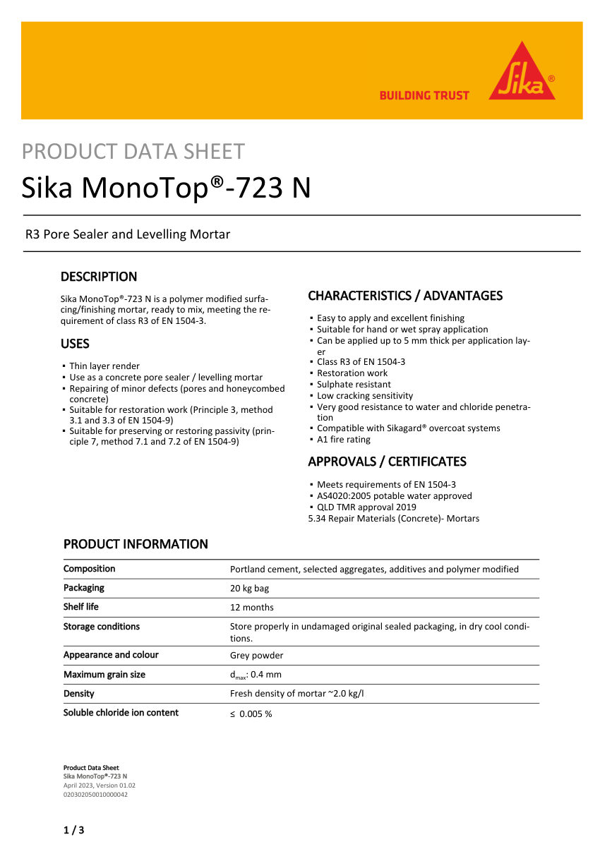 Sika Sika MonoTop®-723 N cut sheet — first page