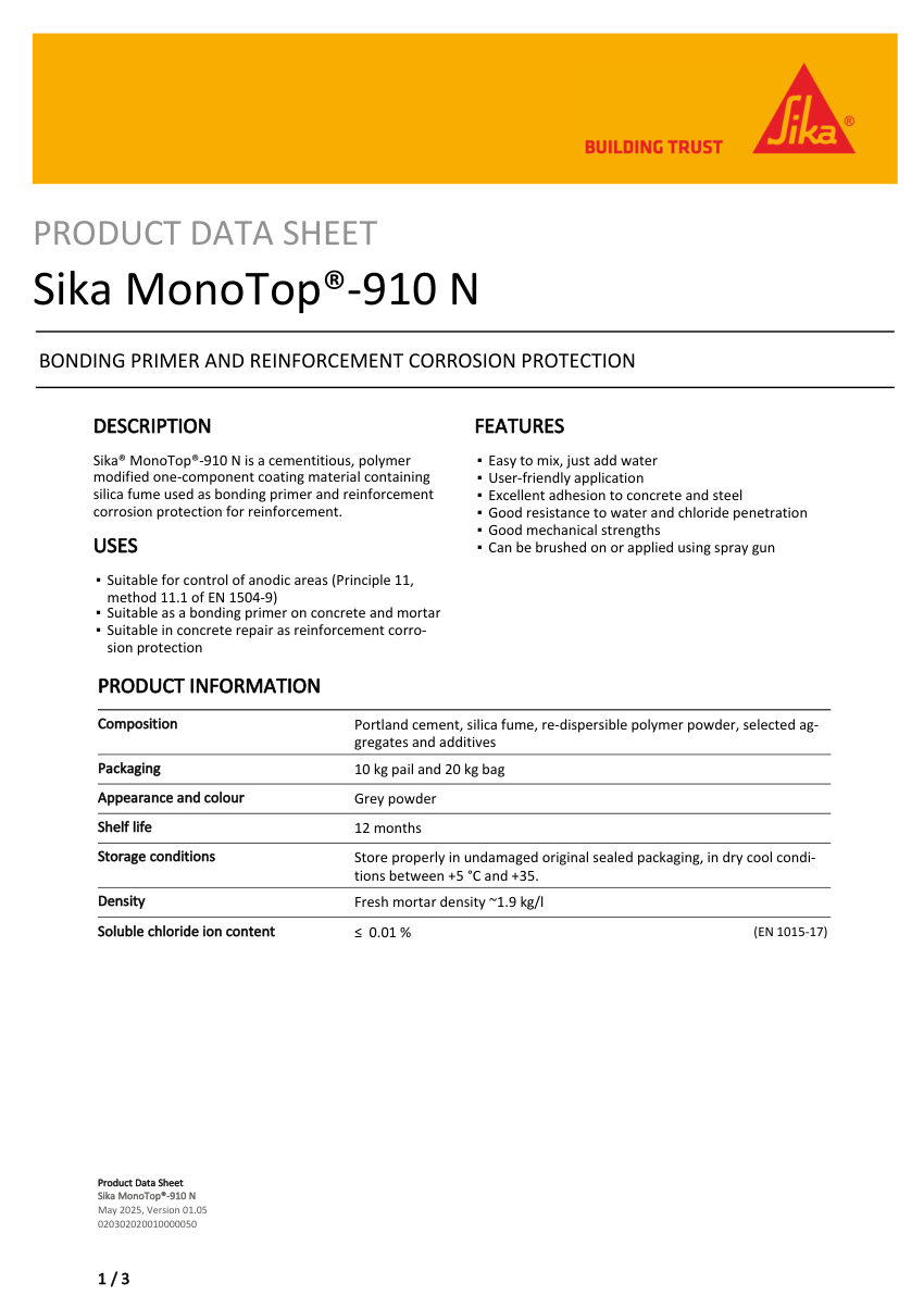 Sika Sika MonoTop®-910 N cut sheet — first page