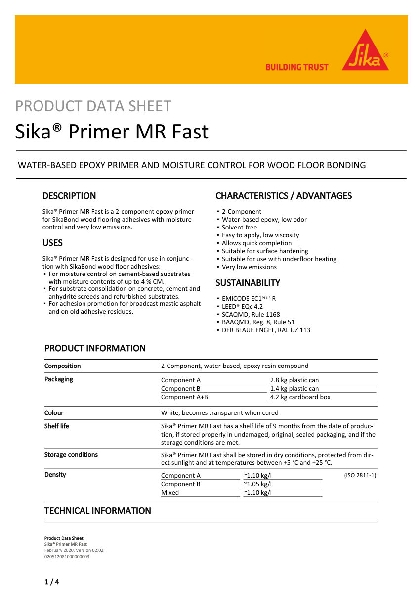 Sika Sika® Primer MR Fast cut sheet — first page