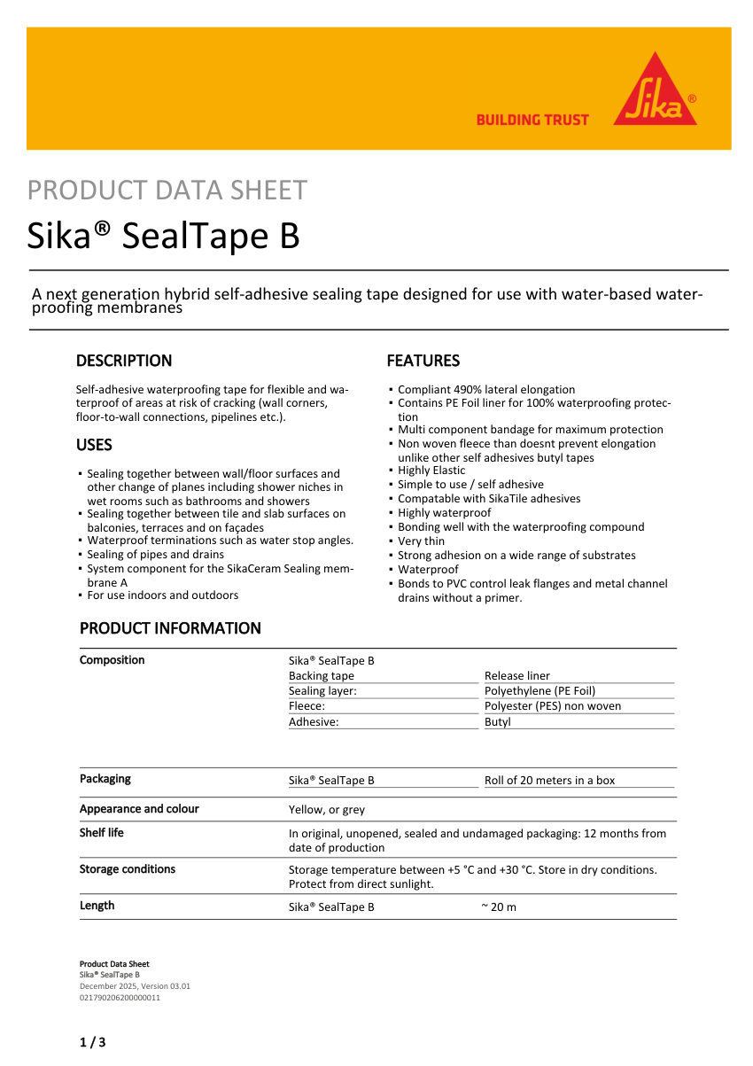 Sika Sika® SealTape B cut sheet — first page