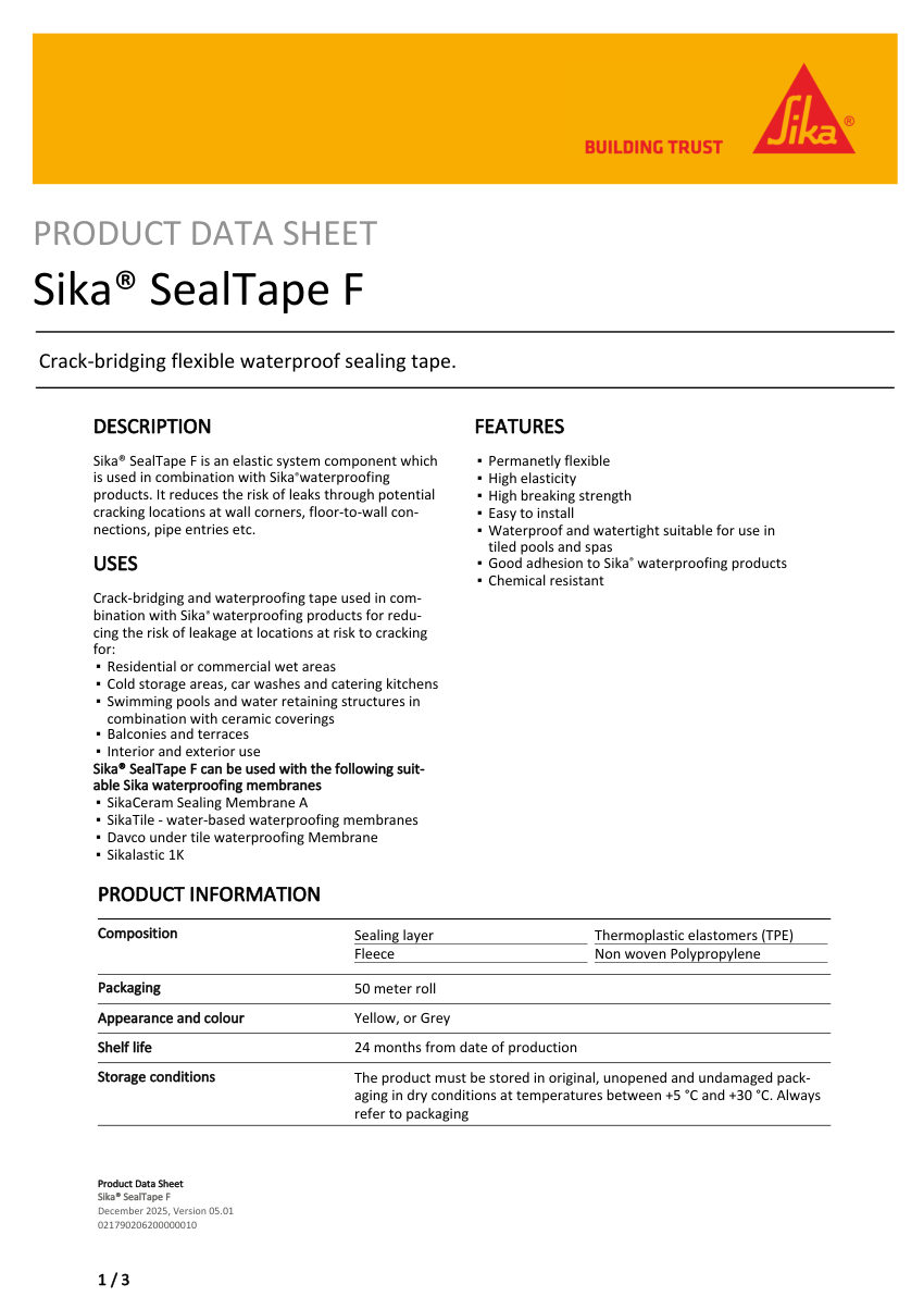 Sika Sika® SealTape F cut sheet — first page