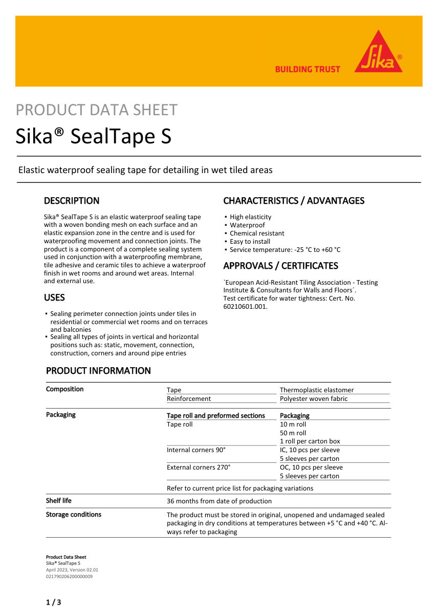 Sika Sika® SealTape S cut sheet — first page