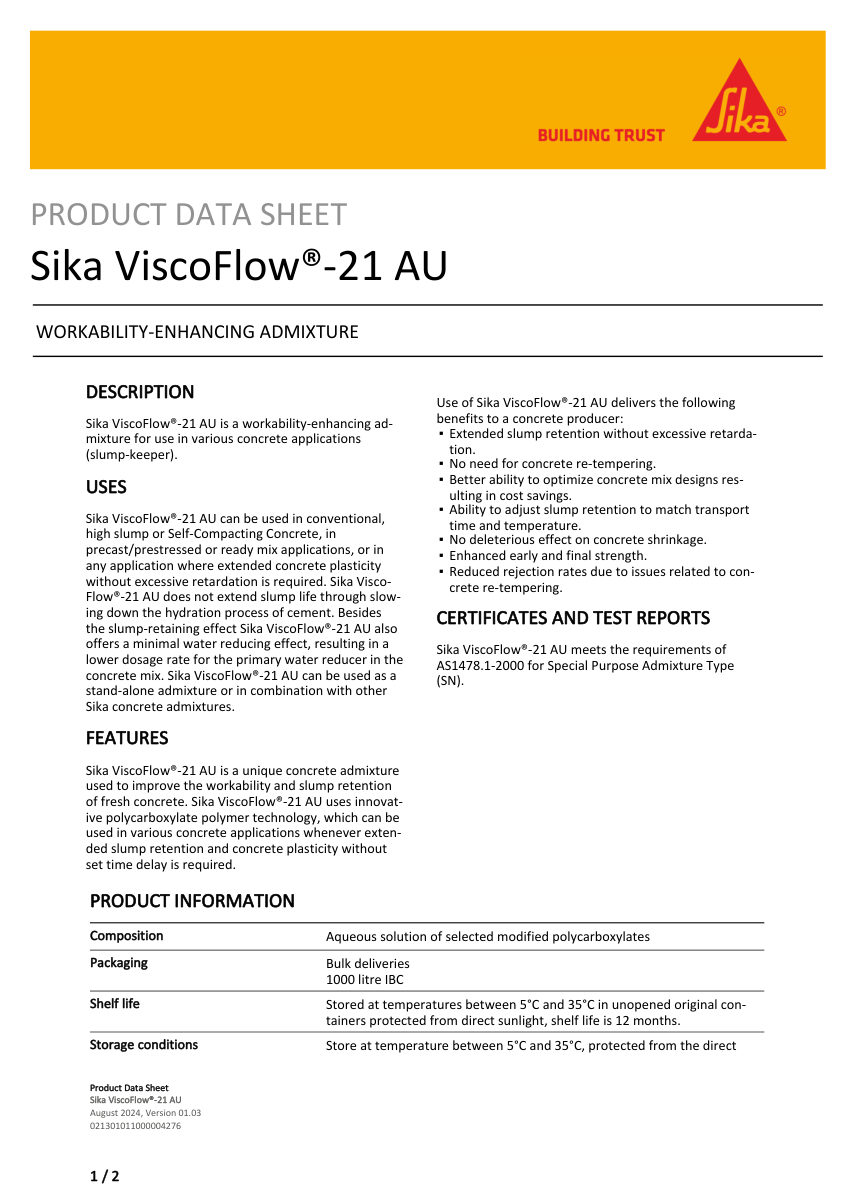 Sika Sika ViscoFlow®-21 AU cut sheet — first page
