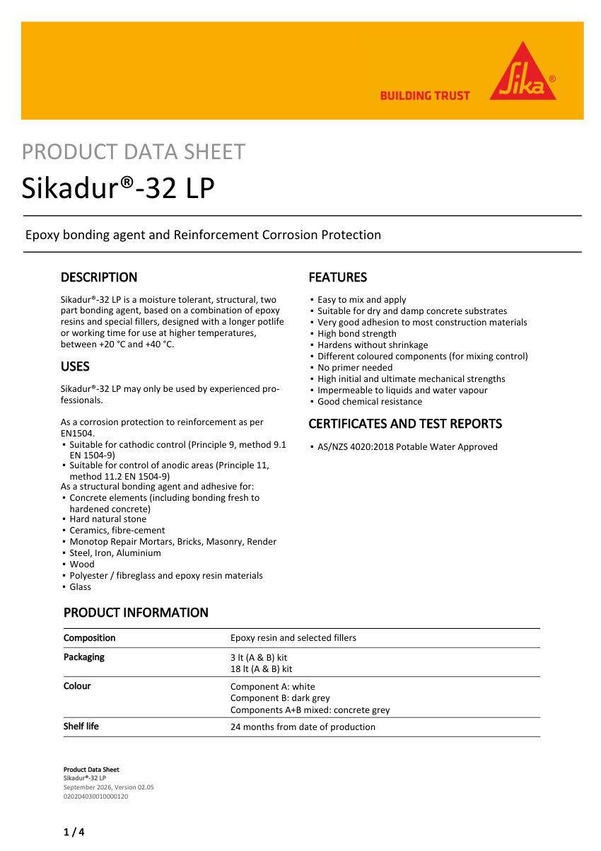 Sika Sikadur®-32 LP cut sheet — first page