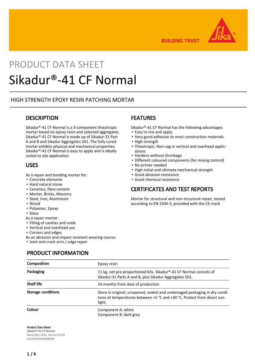 Sika Sikadur®-41 CF Normal cut sheet — first page