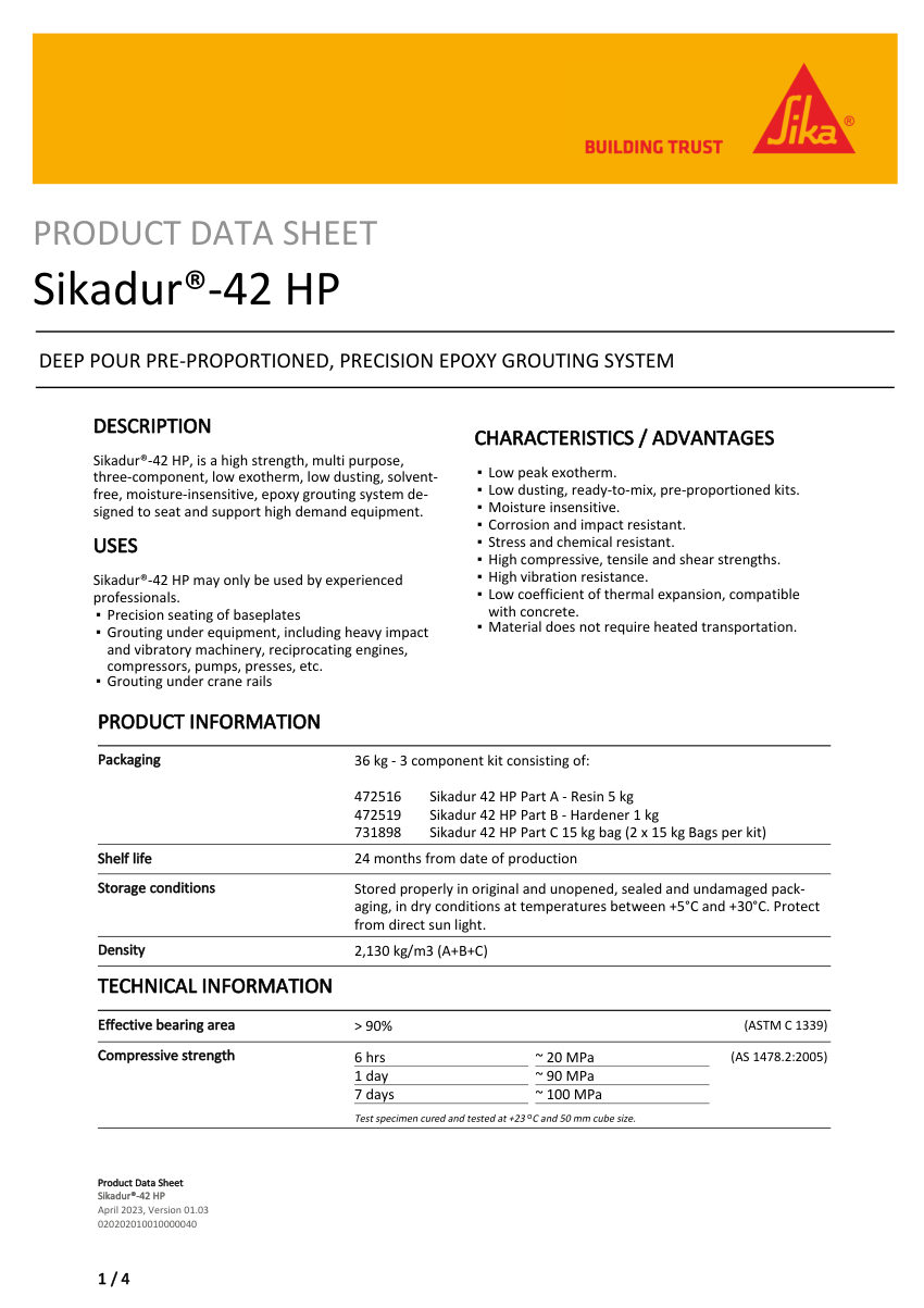 Sika Sikadur®-42 HP cut sheet — first page