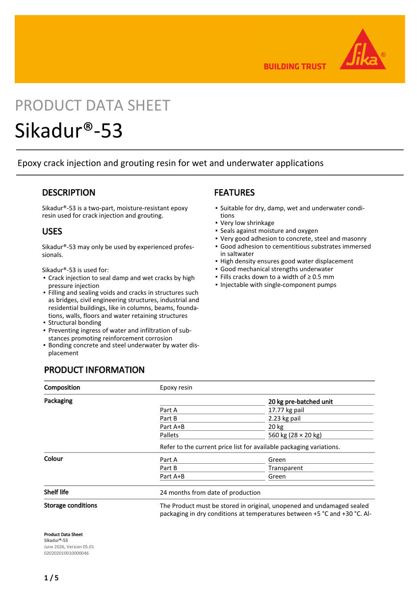 Sika Sikadur®-53 cut sheet — first page