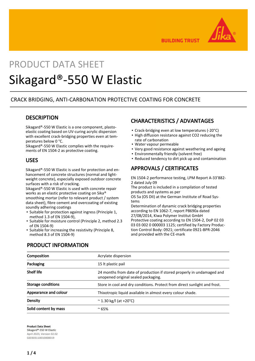 Sika Sikagard®-550 W Elastic cut sheet — first page