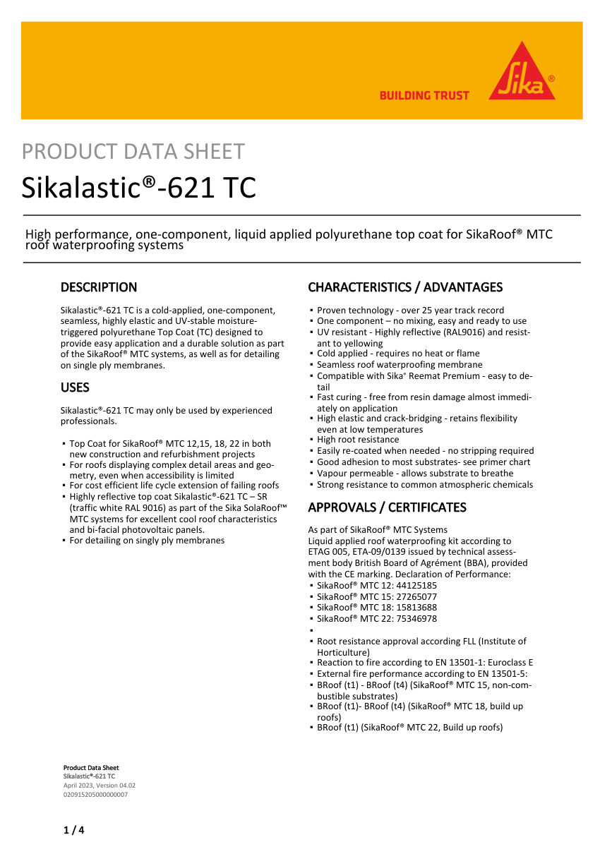 Sika Sikalastic®-621 TC cut sheet — first page