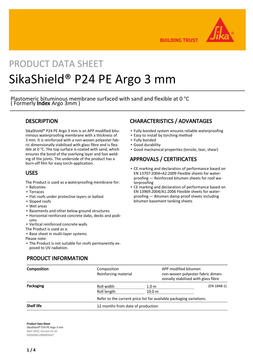 Sika SikaShield® P24 PE Argo 3 mm cut sheet — first page
