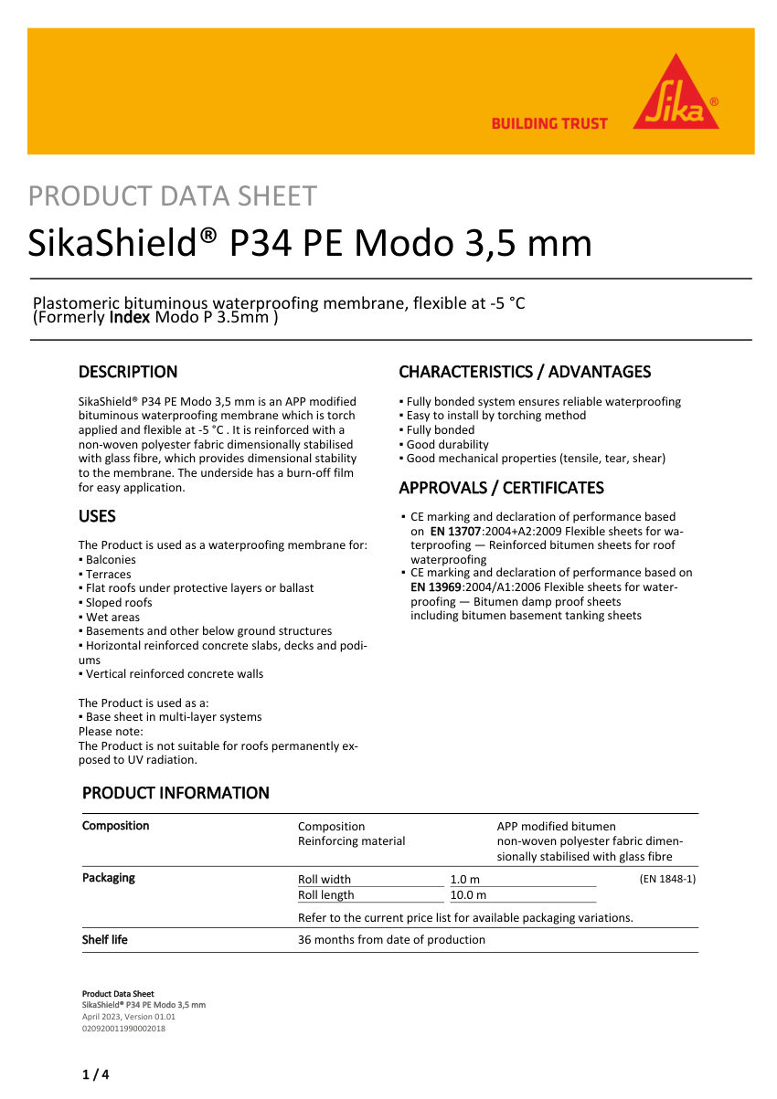 Sika SikaShield® P34 PE Modo 3,5 mm cut sheet — first page