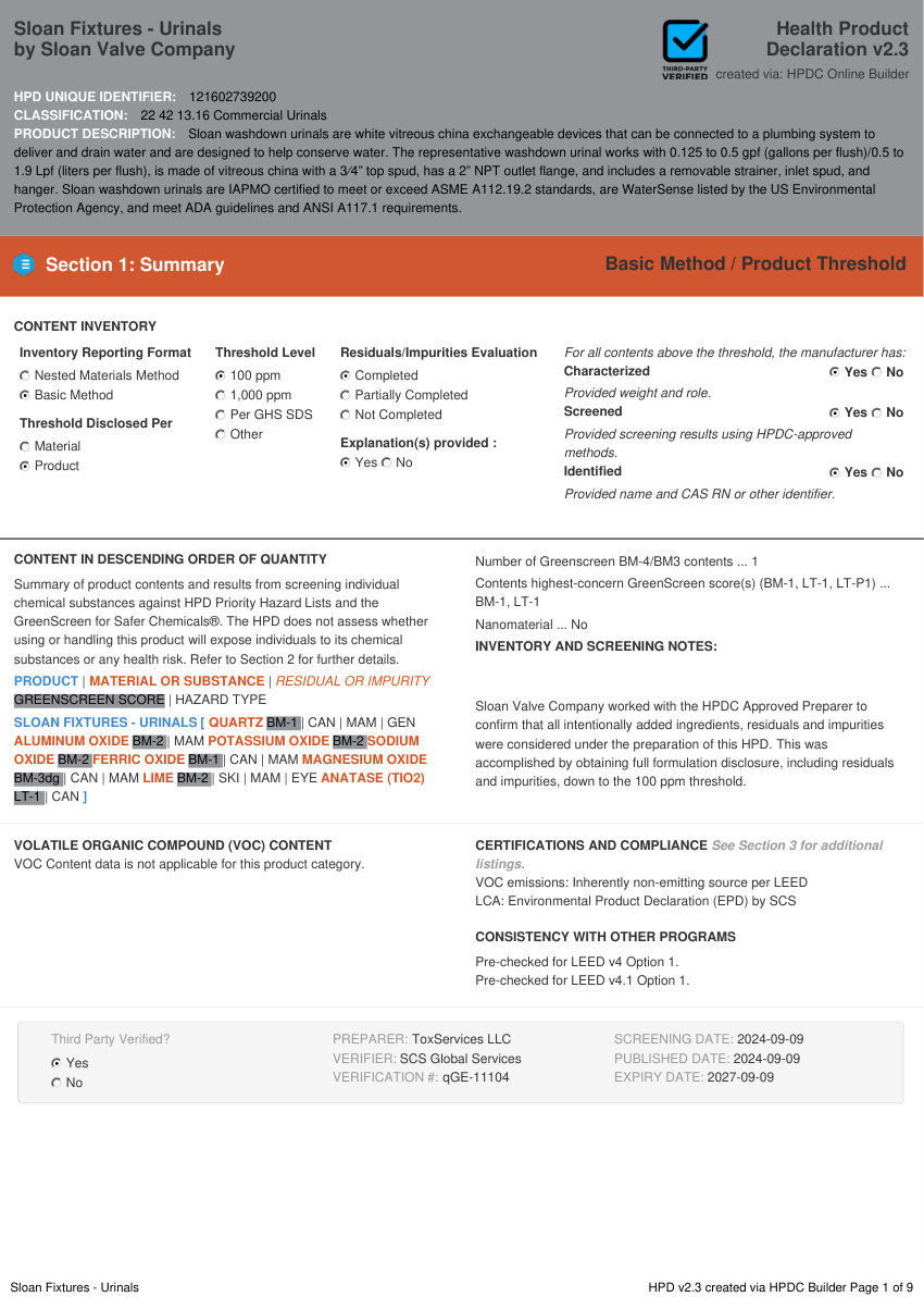 Sloan works cut sheet — first page