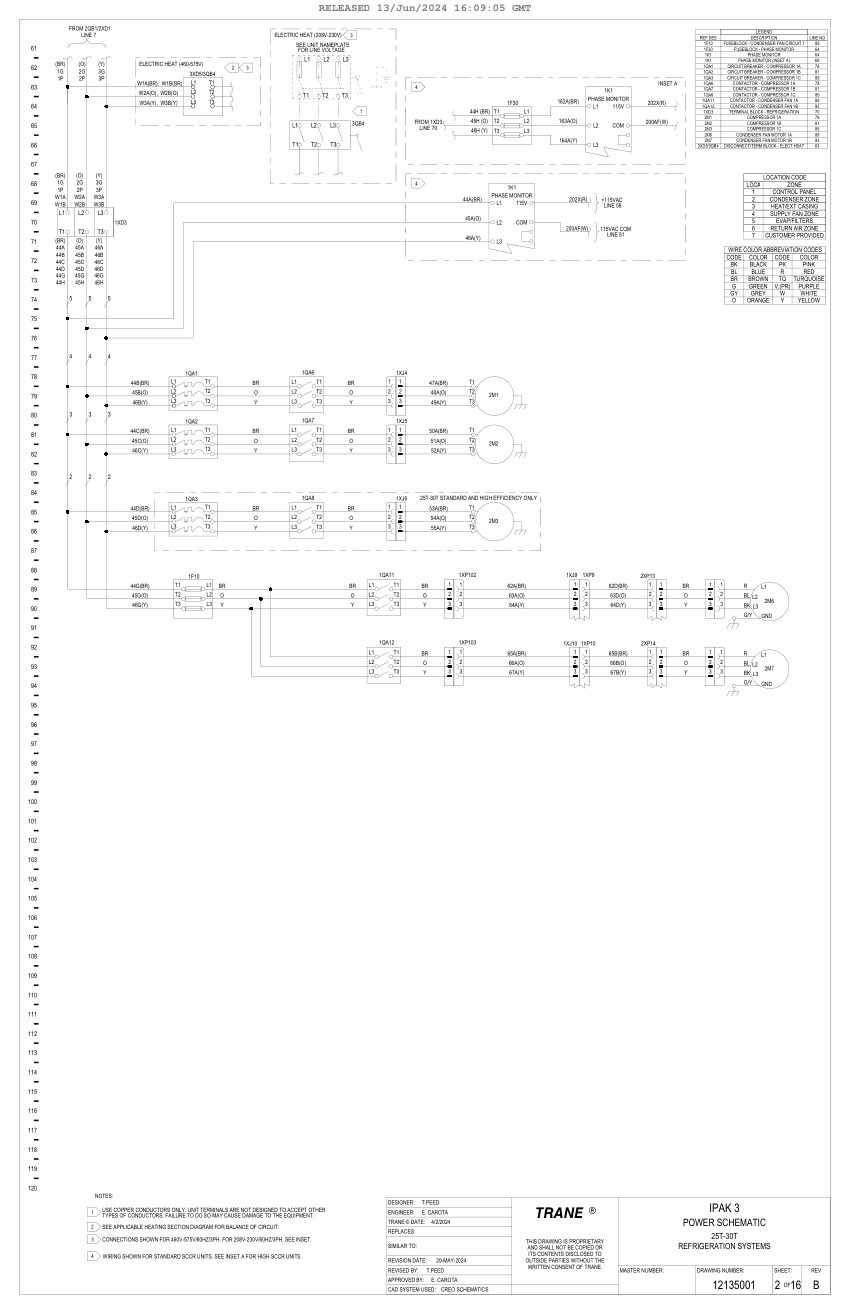 Trane 12135001B cut sheet — first page