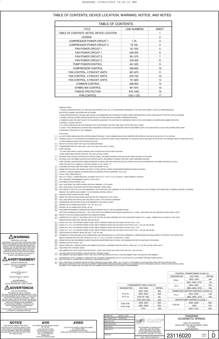 Trane 2311-6020D cut sheet — first page