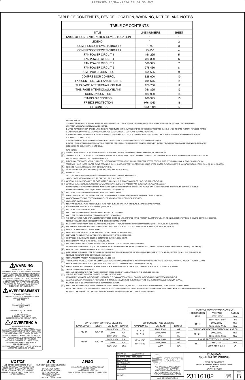 Trane 2311-6102B cut sheet — first page