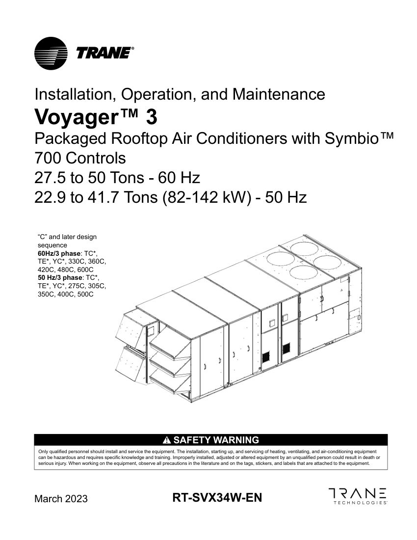 Trane 3370 3345 REV1 cut sheet — first page