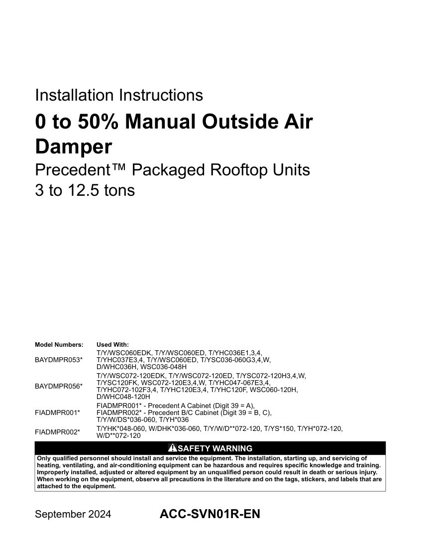 Trane ACC-SVN01R-EN cut sheet — first page