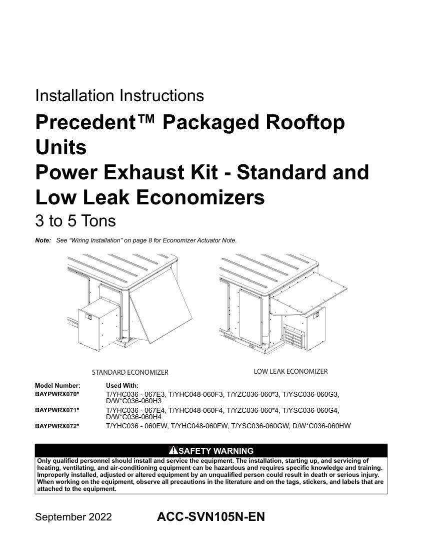 Trane ACC-SVN105N-EN cut sheet — first page