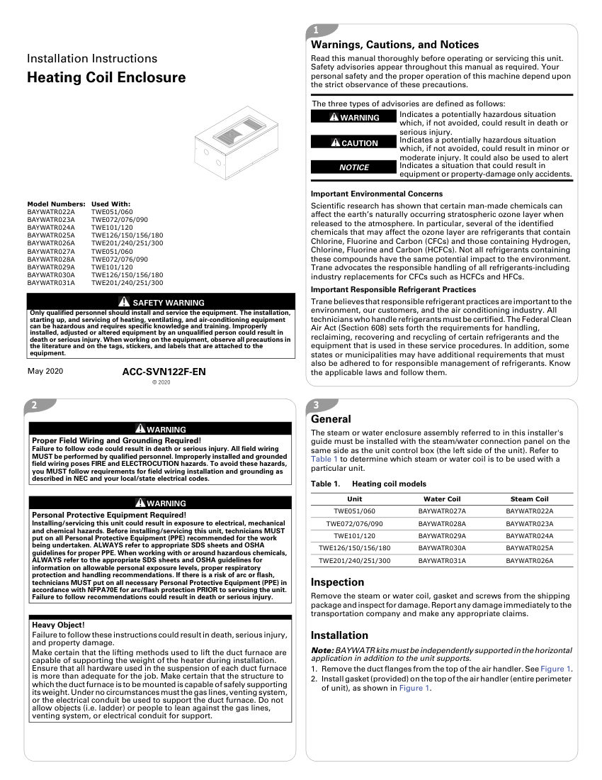 Trane ACC-SVN122F-EN cut sheet — first page