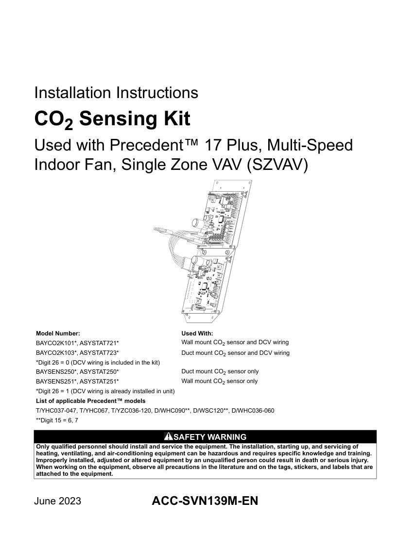 Trane ACC-SVN139M-EN cut sheet — first page