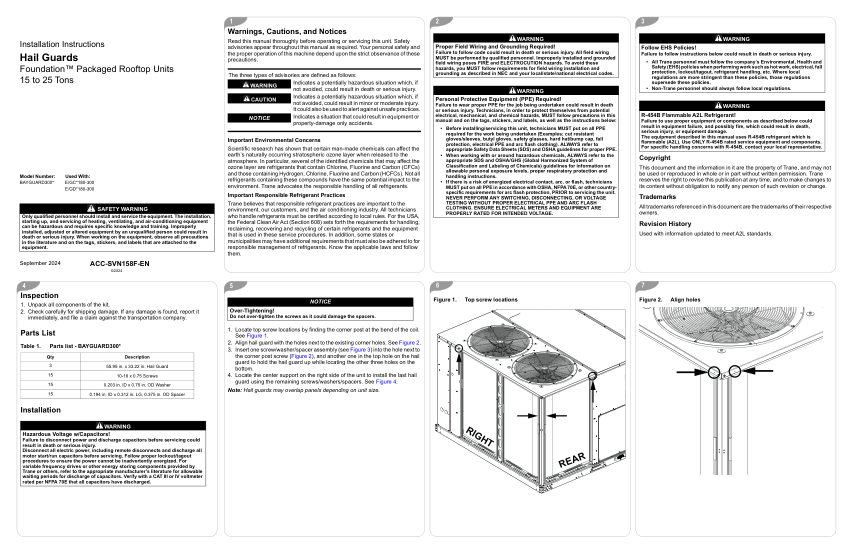Trane ACC-SVN158F-EN cut sheet — first page