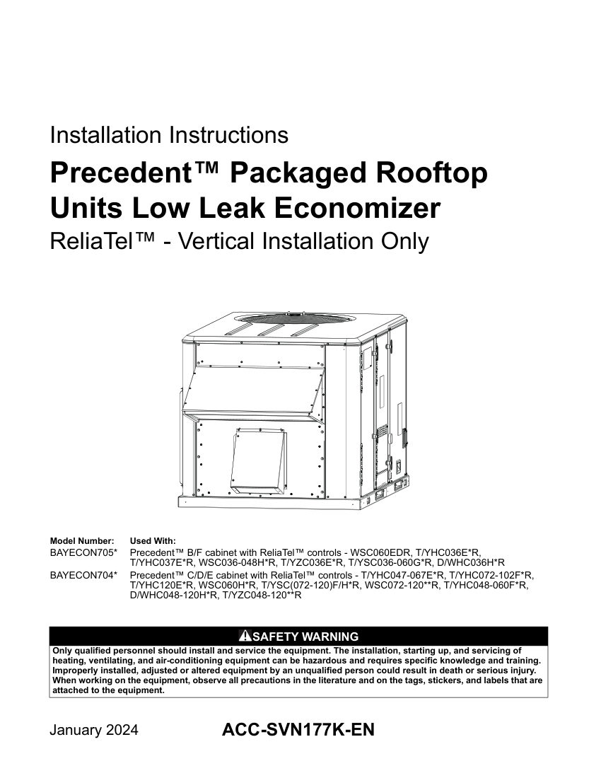 Trane ACC-SVN177K-EN cut sheet — first page