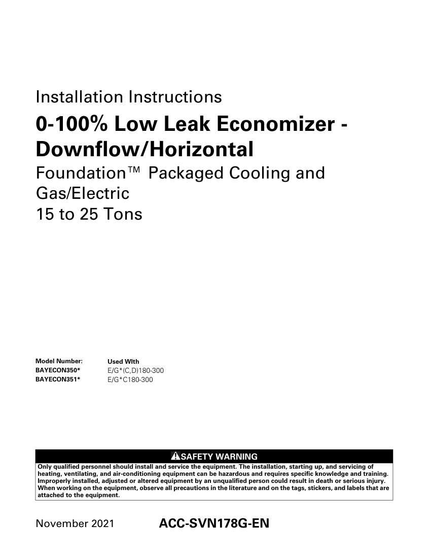 Trane ACC-SVN178G-EN cut sheet — first page
