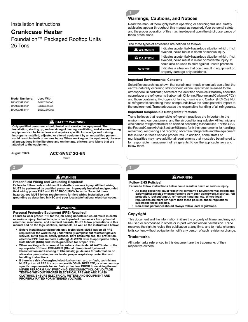 Trane ACC-SVN212G-EN cut sheet — first page