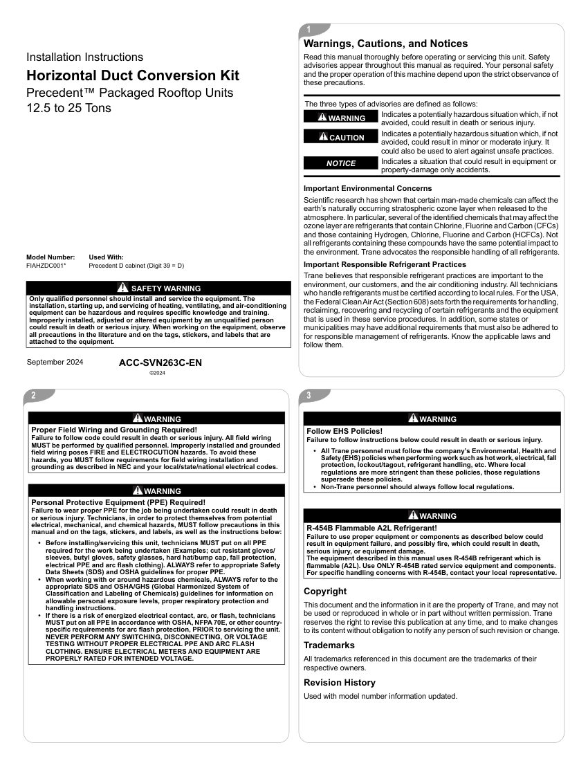 Trane ACC-SVN263C-EN cut sheet — first page