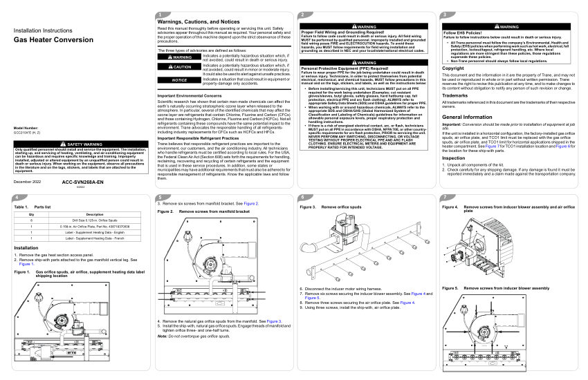 Trane ACC-SVN268A-EN cut sheet — first page