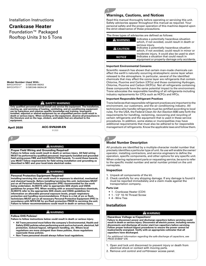 Trane ACC-SVN26R-EN cut sheet — first page