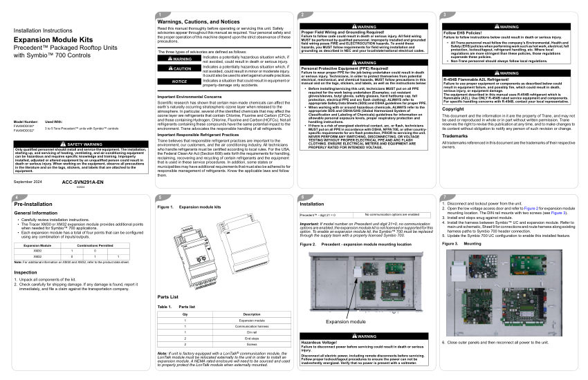 Trane ACC-SVN291A-EN cut sheet — first page